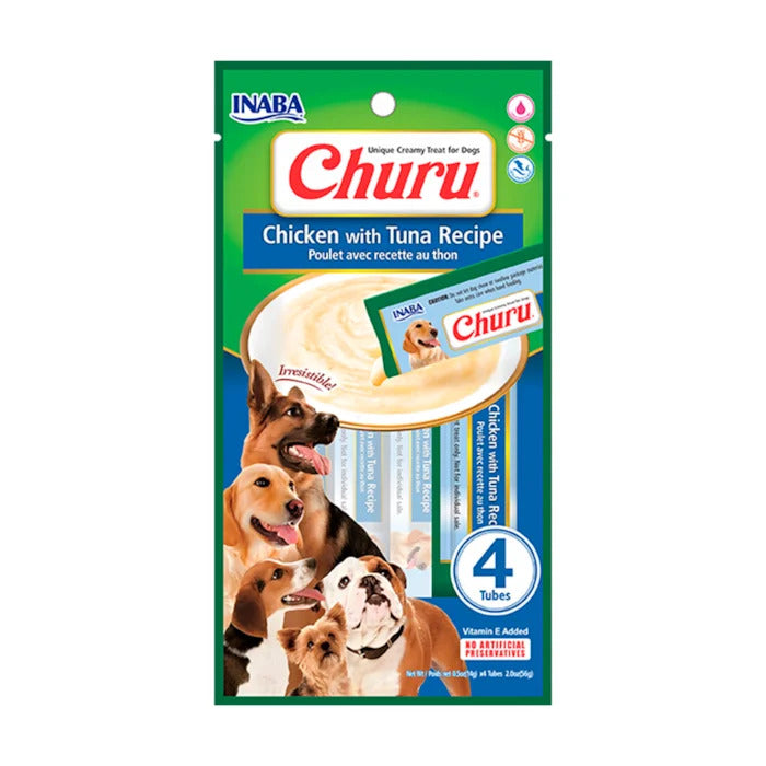 Churu Sabor Frango e Atum com 4 Sachês de 14g | Petisco Cremoso para Dog | Inaba