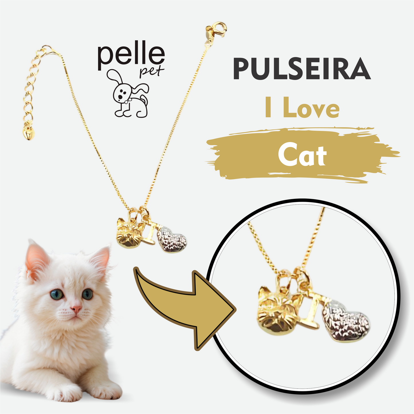 Pulseira I Love Cat Para Pet Pelle Pet