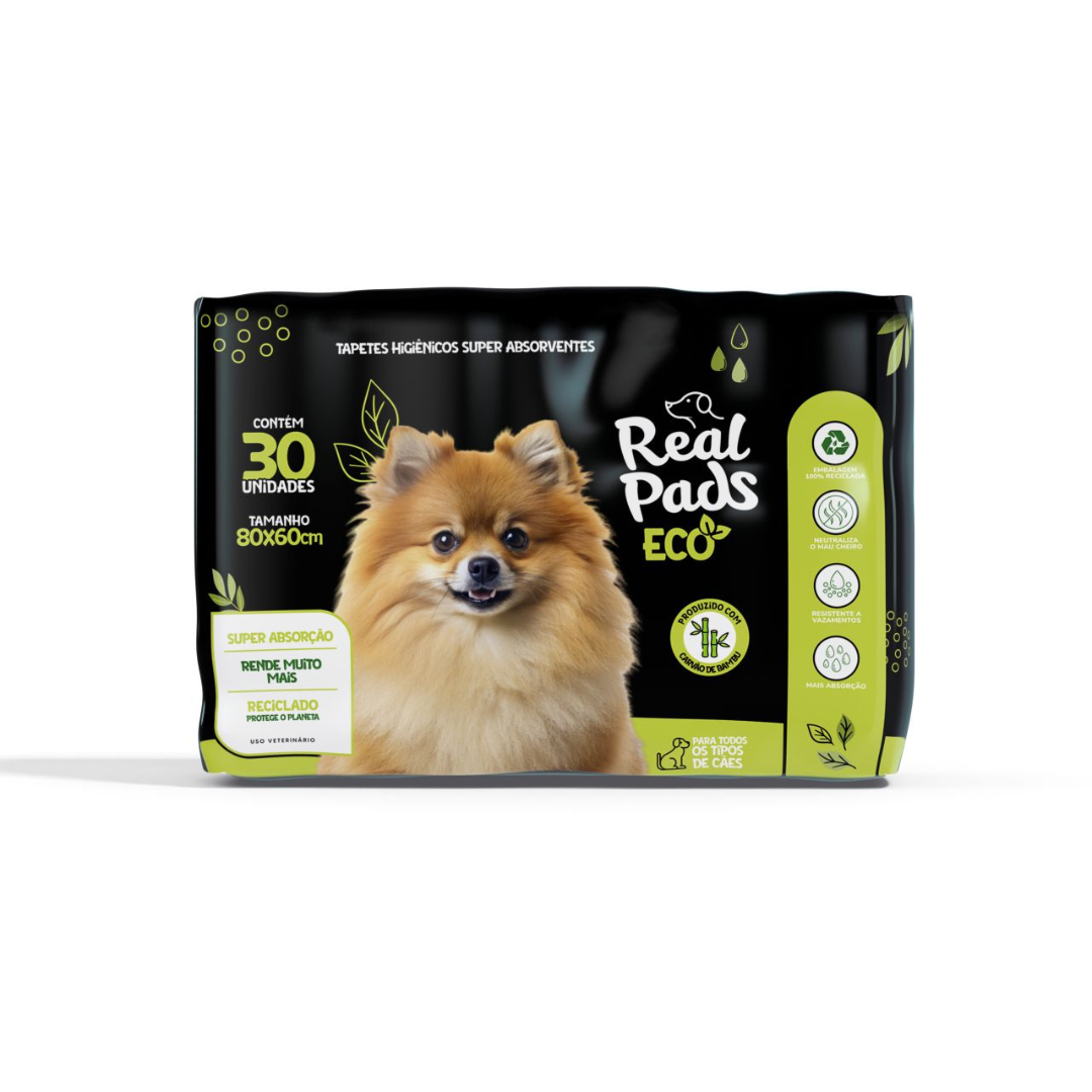 Tapete Higiênico Real Pads Eco Carvão Para Pet Com 30un De 80X60cm