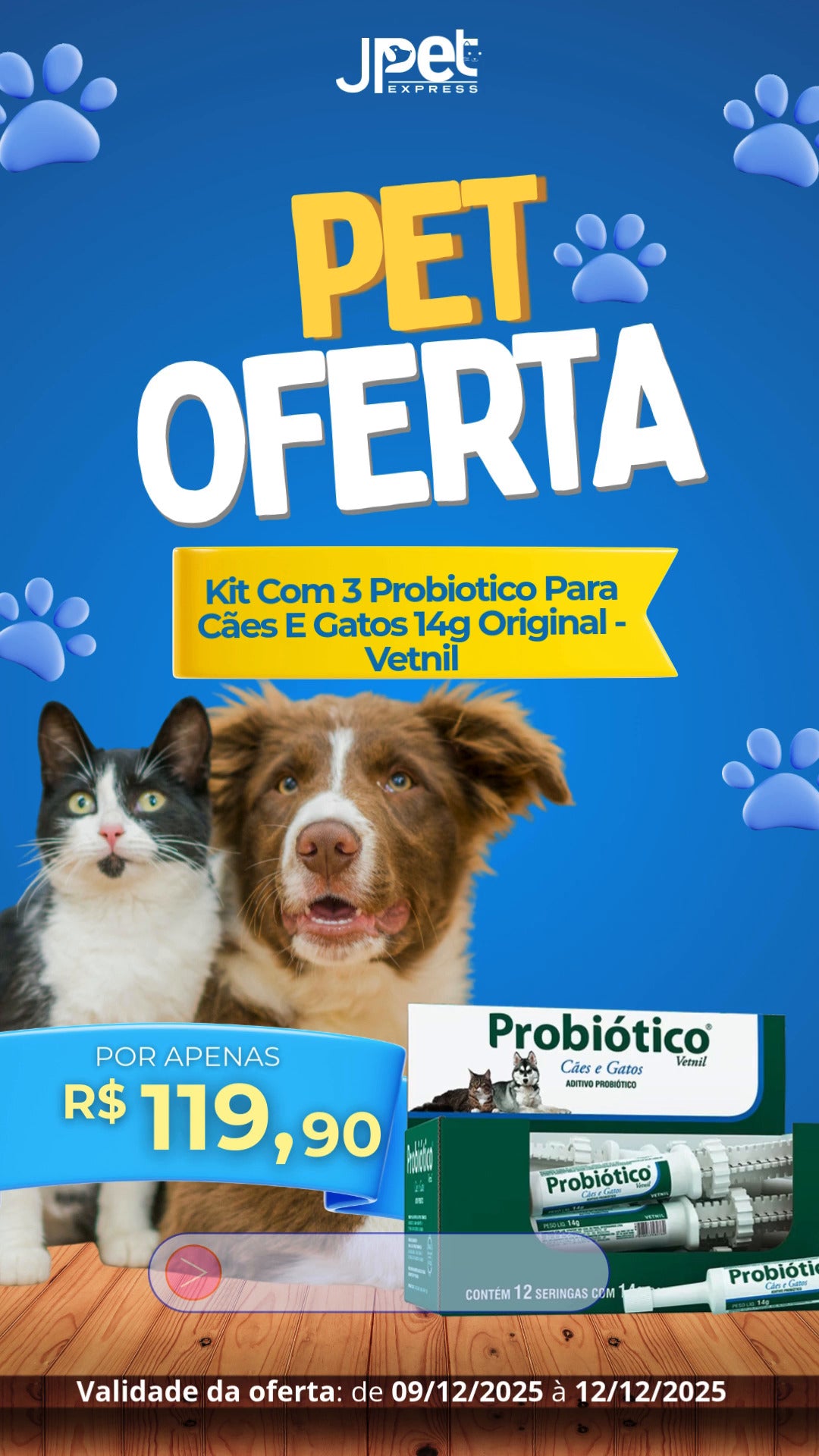 Suplemento Probiótico para Cães e Gatos - 14 g | Vetnil | Kit com 3 unidades