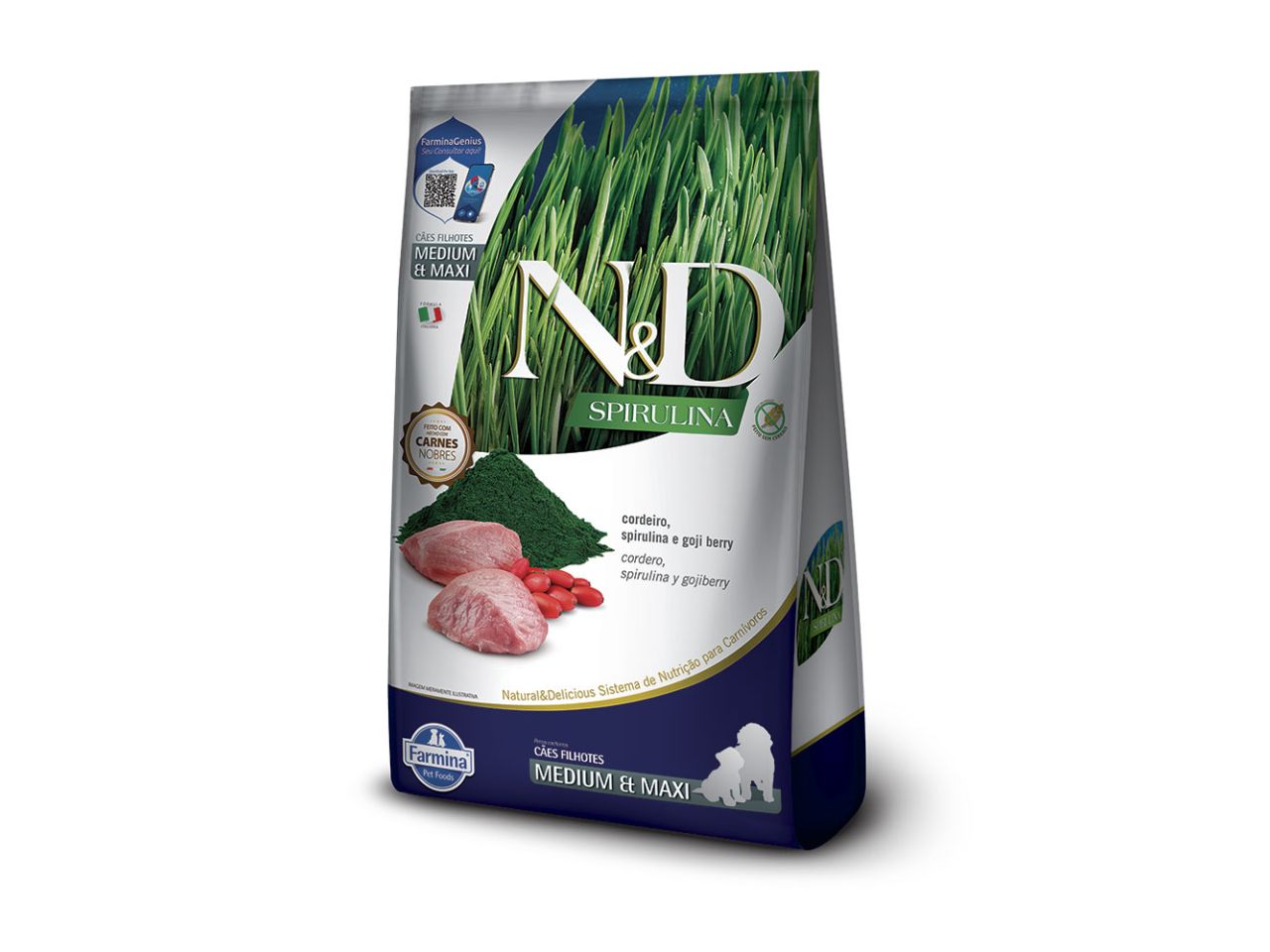 Ração N&D Spirulina Cordeiro Cães Puppy Medium/Maxi 10,1kg | Farmina