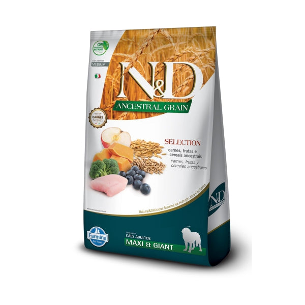 Ração N&D Ancestral Grain Selection Carnes e Frutas Maxi 15kg | Farmina