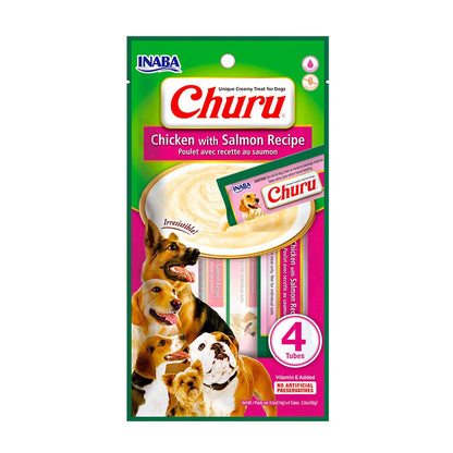 Churu Sabor Frango com Salmão 4 Sachês de 14g | Petisco Cremoso para Dog | Inaba