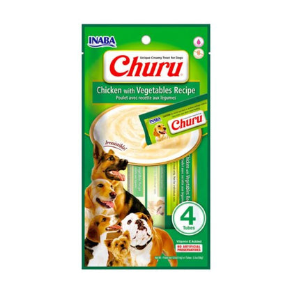 Churu Sabor Frango com Vegetais 4 Sachês de 14g | Petisco Cremoso para Dog | Inaba