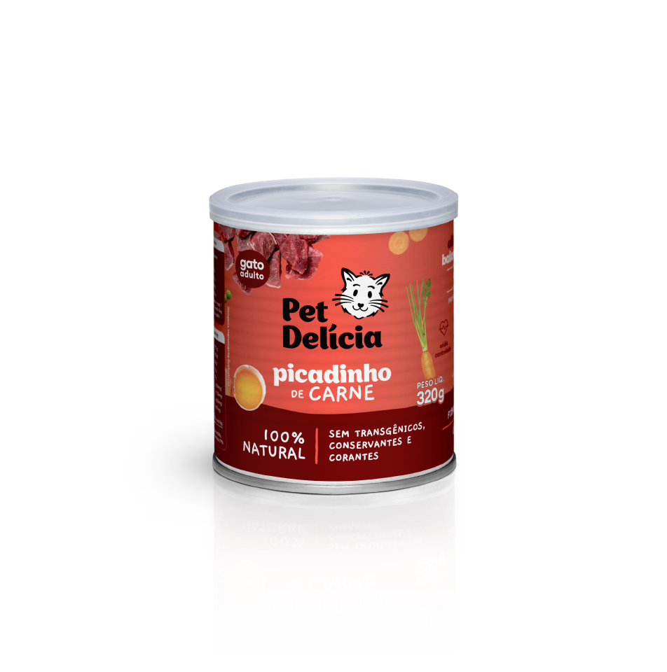 Alimentação Natural Picadinho Carne 320g Balanceada | Pet Delícia Gato