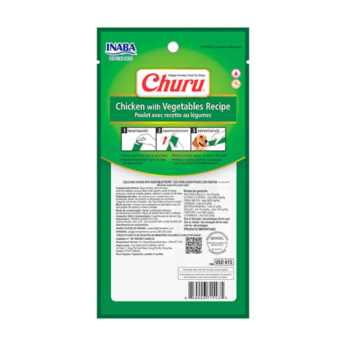 Churu Sabor Frango com Vegetais 4 Sachês de 14g | Petisco Cremoso para Dog | Inaba