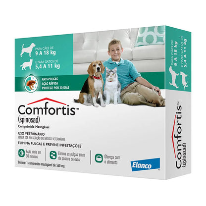 Antipulgas Comfortis 560 mg | Cães de 9 a 18Kg e Gatos de 5,4 a 11Kg 3 comprimido | Elanco
