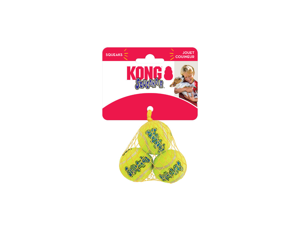 Bola de Tênis KONG SqueakAir para Cães – Kit com 3 Unidades | Com Apito, Resistente e Divertida