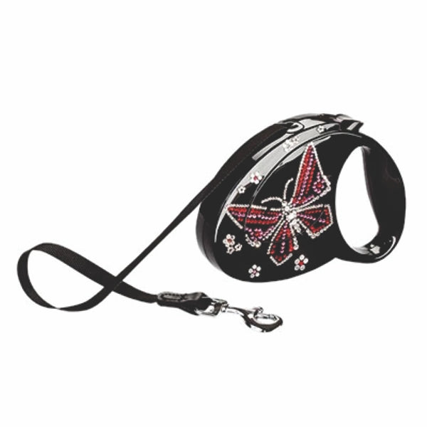 Guia Retrátil Butterfly com Cristais Swarovski Preto P |  | Flexi Glam
