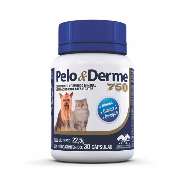 Suplemento Pelo & Derme 750mg DHA+EPA Para Cães e Gatos 30 CápsulasTotal Blocking Time | Vetnil