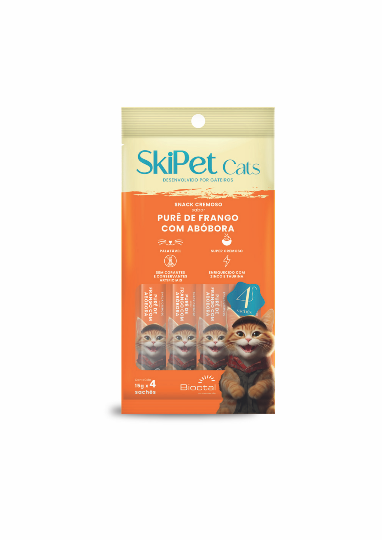 Snack Cremoso Skipet Cats Frango Com Abóbora Emb. 4unX15G
